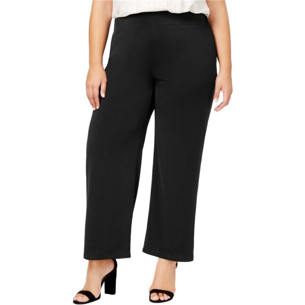 NY Collection Womens Pull On Wide Leg Casual Pants, Black, Petite Plus Size, ...